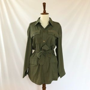 NWOT Love Shack Fancy Tie Waist Army Shirt Jacket